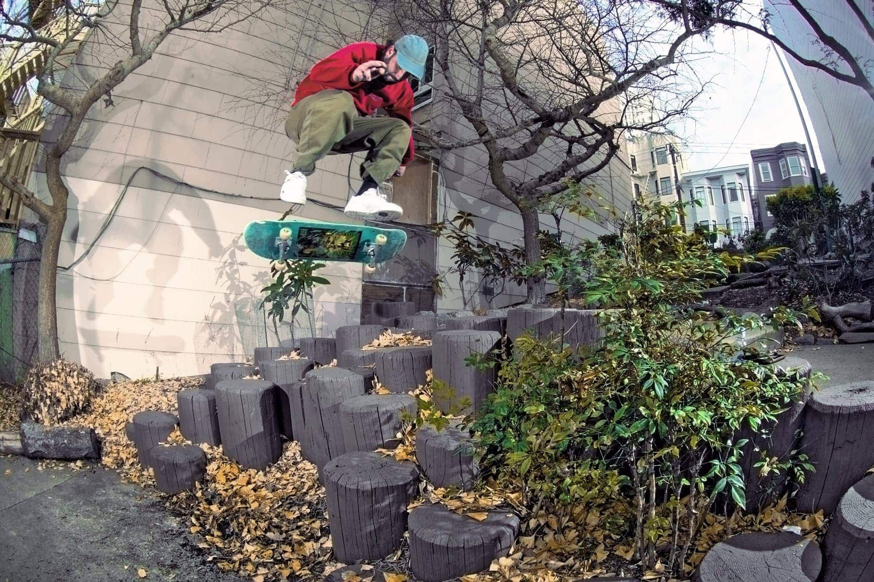 DJ Rosa switch heel over a gap in San Francisco for Skate Jawn Magazine interview.